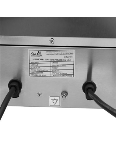SANDWICHERA INDUSTRIAL DOBLE PLACAS LISAS 3600W CHEF PRO
