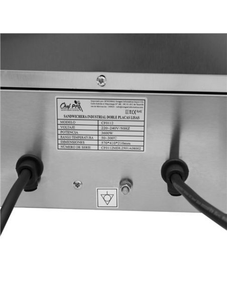 SANDWICHERA INDUSTRIAL DOBLE PLACAS LISAS 3600W CHEF PRO