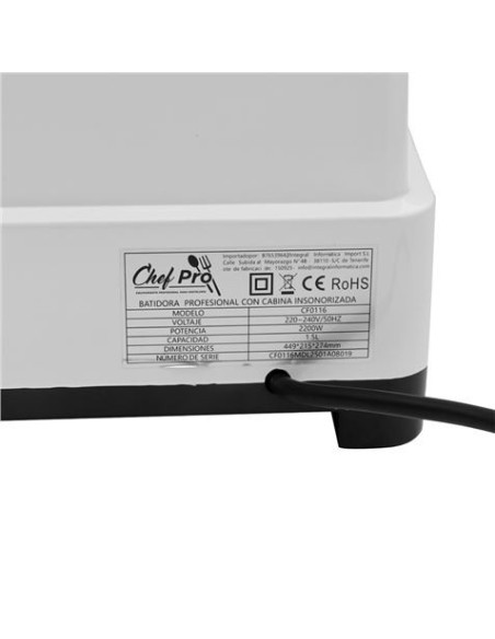 BATIDORA PROFESIONAL CON CABINA INSONORIZADA 1.5 LITROS 2200W CHEF PRO