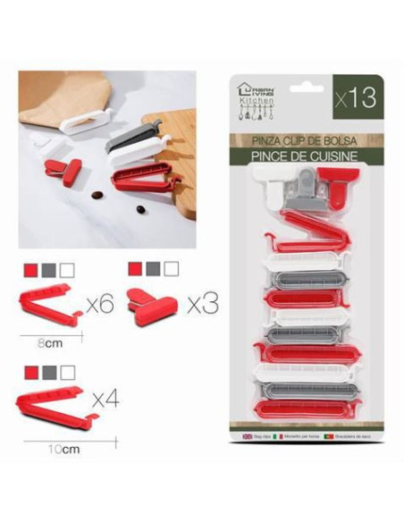 PACK 13 PINZAS DE CIERRE PLASTICO PARA BOLSAS URBAN LIVING