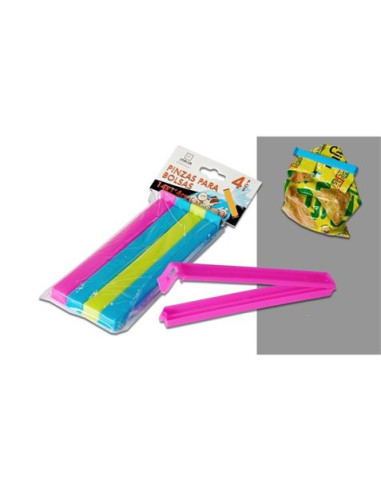PACK 4 PINZAS DE CIERRE PLASTICO PARA BOLSAS 14CM