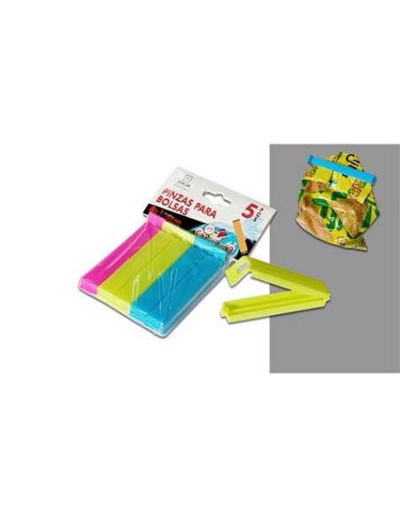 PACK 5 PINZAS DE CIERRE PLASTICO PARA BOLSAS 8CM