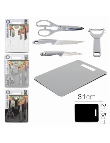 SET TIJERAS + PELADOR + 2 CUCHILLOS + TABLA DE CORTE