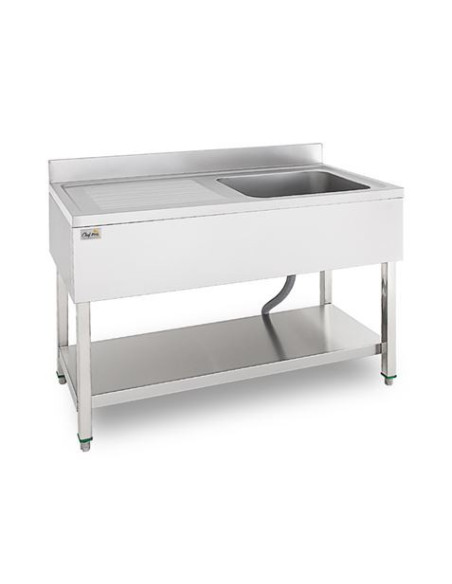 FREGADERO INDUSTRIAL 140X70X85CM CUBETA DERECHA Y ESTANTE CHEF PRO