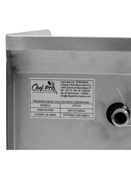 FREGADERO MURAL ACERO INOX PROFESIONAL CON GRIFO Y BACKSPLASH CHEF PRO