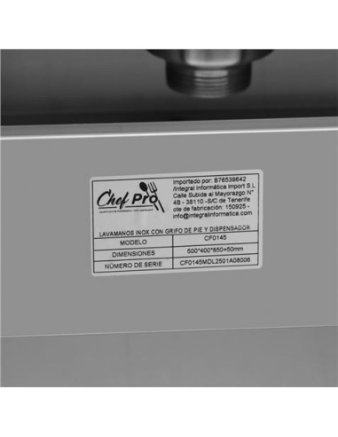 LAVAMANOS ACERO INOX INDUSTRIAL CON GRIFO DE PIE Y DISPENSADOR CHEF PRO