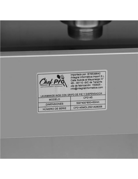 LAVAMANOS ACERO INOX INDUSTRIAL CON GRIFO DE PIE Y DISPENSADOR CHEF PRO