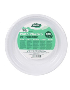 SET 100 PLATOS PLASTICOS REDONDOS 17CM BLANCOS ALGON