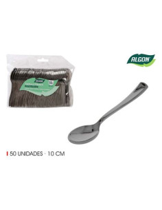 SET 50 CUCHARA 10CM PLASTICO REUTILIZABLE PLATA ALGON 2