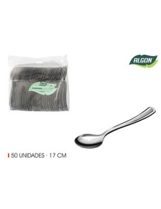 SET 50 CUCHARAS 17CM PLASTICO REUTILIZABLE PLATA ALGON