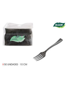 SET 50 TENEDOR 10CM PLASTICO REUTILIZABLE PLATA ALGON 2