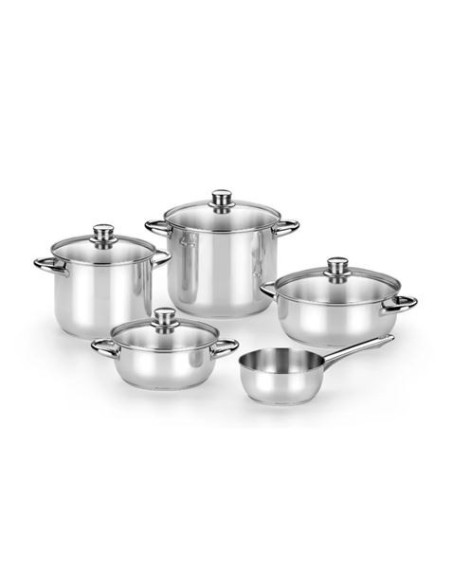 BATERIA DE COCINA 5 PIEZAS ACERO INOX OPTIMA TAPAS VIDRIO MONIX