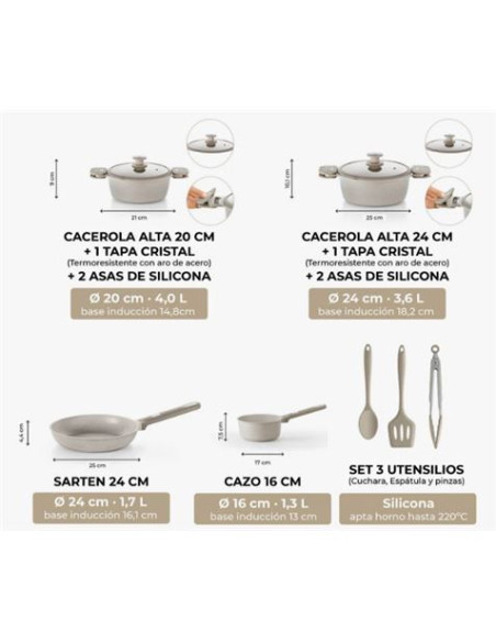 BATERIA DE COCINA 9 PIEZAS DENMARK MONIX
