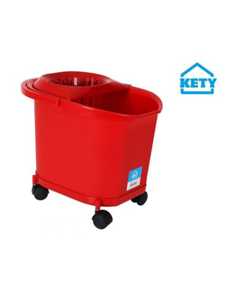 CUBO 16L C/ RUEDAS ASA Y ESCURRIDOR ROJO KETY