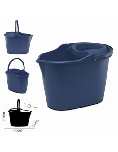 CUBO OVALADO CON ESCURRIDOR 15 LITROS AZUL