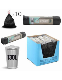 PACK 10 BOLSAS DE BASURA 130 LITROS ECO RECICLADAS NEGRAS