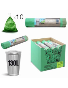 PACK 10 BOLSAS DE BASURA 130 LITROS ECONATURA VERDE