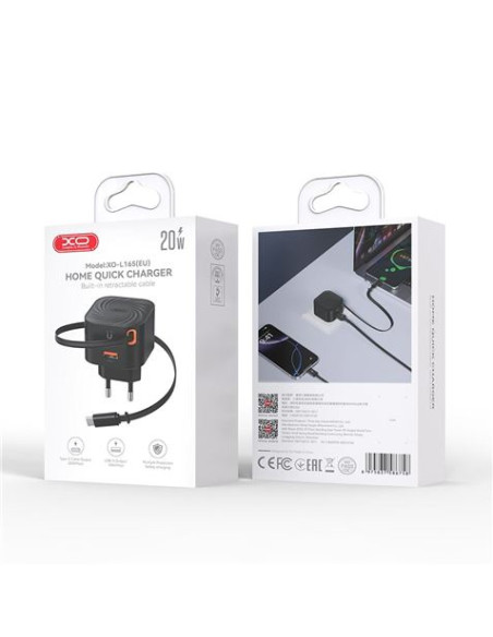 CARGADOR TIPO C CARGA RAPIDA 20W RETRACTIL L165 XO