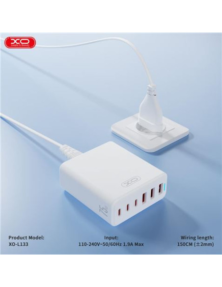 CARGADOR DE CORRIENTE 75W 6 TOMAS 3USB A 3USBC L133 XO