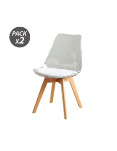 PACK 2 SILLAS DESIGN D1000 TRANSPARENTES + COJÍN BLANCO MUVIP