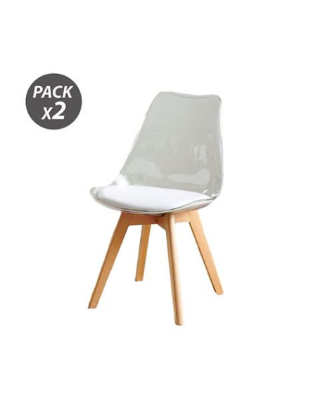 PACK 2 SILLAS DESIGN D1000 TRANSPARENTES + COJÍN BLANCO MUVIP