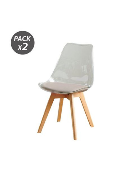 PACK 2 SILLAS DESIGN D1000 TRANSPARENTES + COJÍN MARRÓN MUVIP