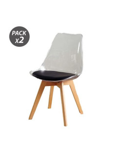PACK 2 SILLAS DESIGN D1000 TRANSPARENTES + COJÍN NEGRO MUVIP