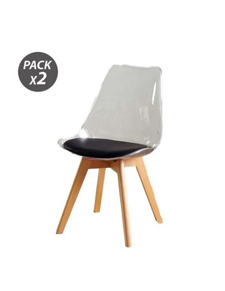 PACK 2 SILLAS DESIGN D1000 TRANSPARENTES + COJÍN NEGRO MUVIP