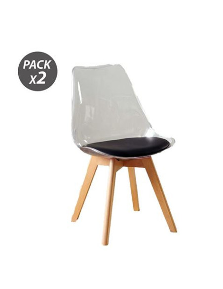 PACK 2 SILLAS DESIGN D1000 TRANSPARENTES + COJÍN NEGRO MUVIP