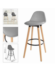 TABURETE ALTO CON RESPALDO Y ACOLCHADO GRIS