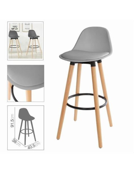 TABURETE ALTO CON RESPALDO Y ACOLCHADO GRIS