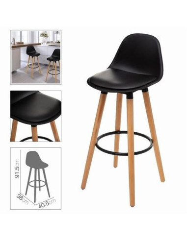 TABURETE ALTO CON RESPALDO Y ACOLCHADO NEGRO