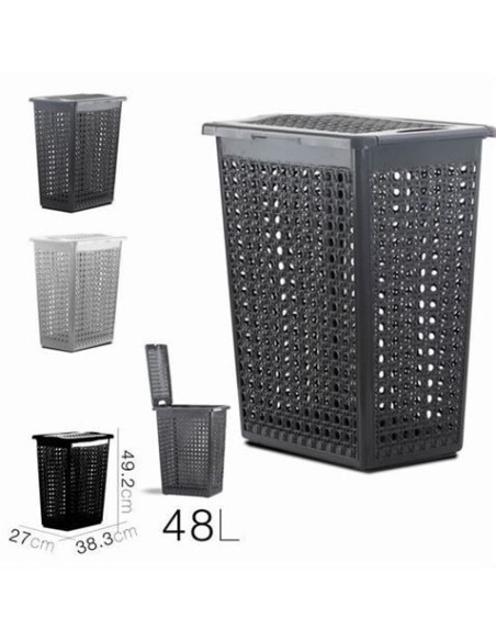 CESTA ROPA RECTANGULAR CON TAPA 48 LITROS BOHO