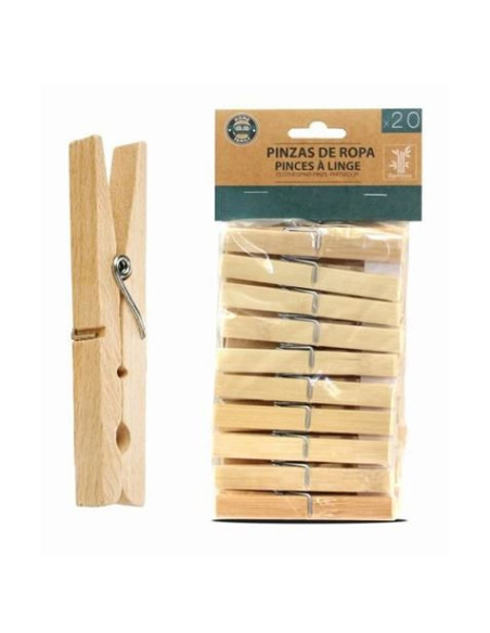 PACK 20 PINZAS DE ROPA BAMBU