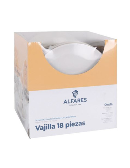 VAJILLA 18 PIEZAS ALFARES MONACO IVORY BRILLO