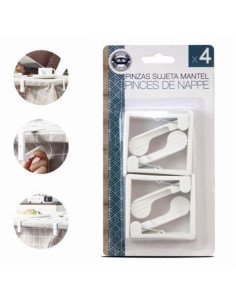 PACK 4 PINZAS SUJETAMANTELES BLANCOS 5.5X1.5CM
