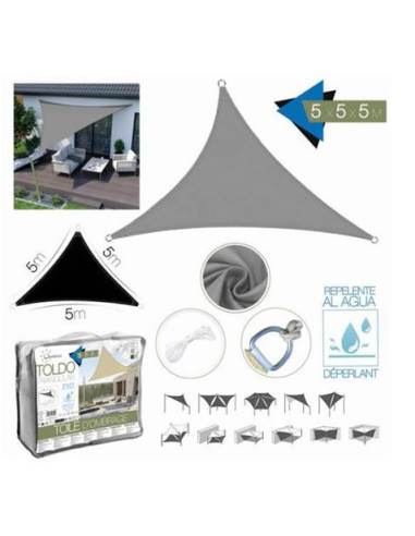 TOLDO TRIANGULAR 5X5X5 METROS GRIS CON BOSLA