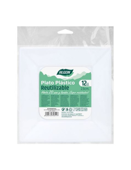 SET 12 PLATOS CUADRADOS REUTILIZABLE BLANCA ALGON