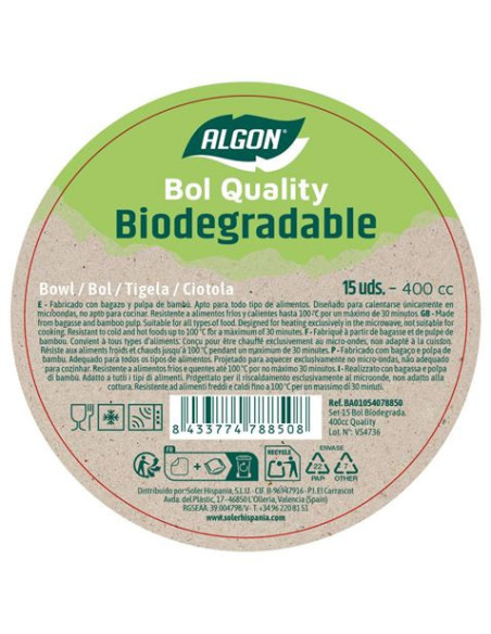 SET 15 BOL BIODEGRADABLES 400CC ALGON