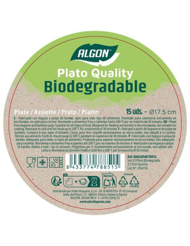 SET 15 PLATOS BIODEGRADABLES 17,5CM ALGON