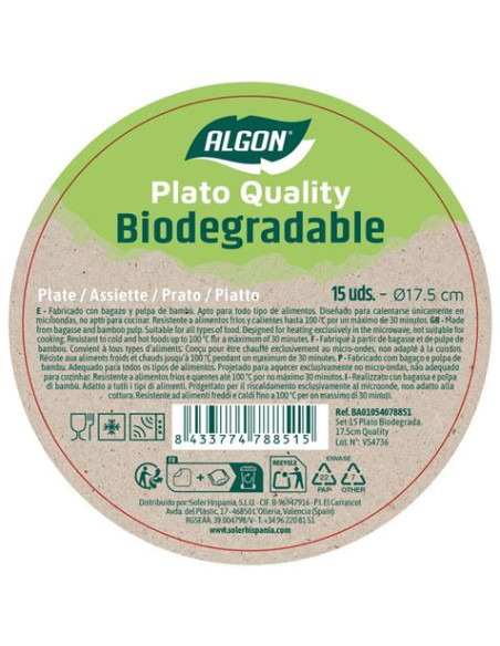 SET 15 PLATOS BIODEGRADABLES 17,5CM ALGON