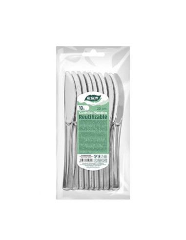 PACK 10 CUCHILLOS PLASTICO REUTILIZABLE PLATA ALGON