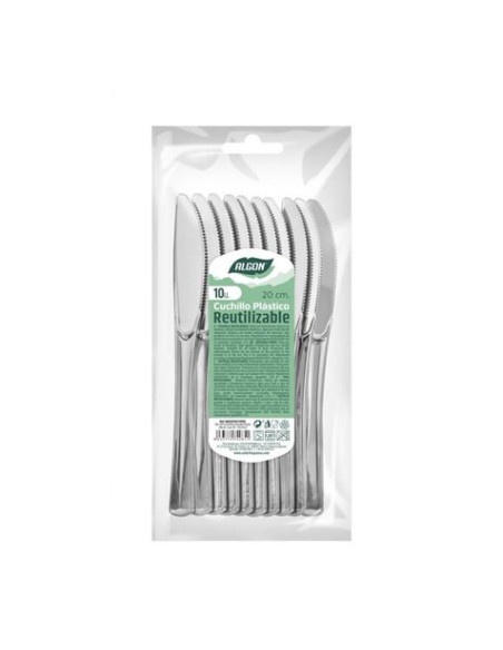 PACK 10 CUCHILLOS PLASTICO REUTILIZABLE PLATA ALGON