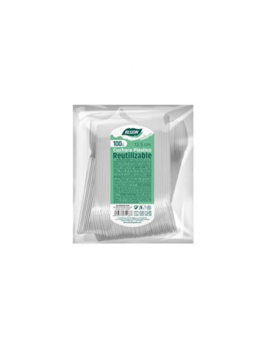 PACK 100 CUCHARAS POSTRE PLASTICAS REUTILIZABLES BLANCAS ALGON