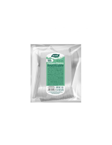 PACK 100 CUCHARAS POSTRE PLASTICAS REUTILIZABLES BLANCAS ALGON