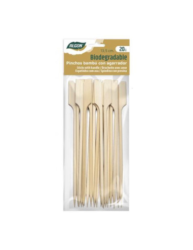 PACK 20 PINCHOS BAMBU CON AGARRADOR 13.5CM