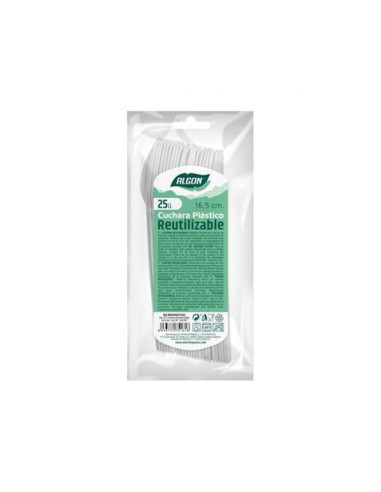 PACK 25 CUCHARAS PLASTICAS REUTILIZABLES BLANCAS ALGON