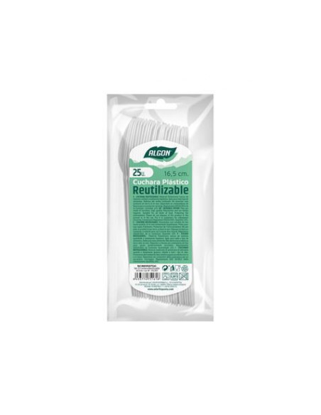 PACK 25 CUCHARAS PLASTICAS REUTILIZABLES BLANCAS ALGON