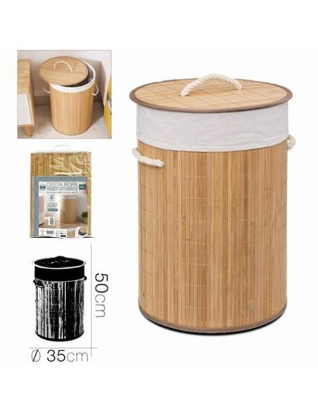 CESTA ROPA BAMBU CON TAPA 48 LITROS 35X50