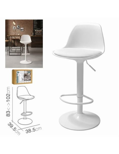 TABURETE BAR C/ RESPALDO BLANCO 38.5X39.5X83CM